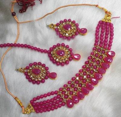 RAHUL TRADERS Alloy Gold-plated Pink Jewellery Set(Pack of 1)