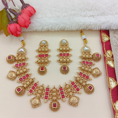 NANDAI Alloy Gold-plated Gold, Red Jewellery Set(Pack of 1)