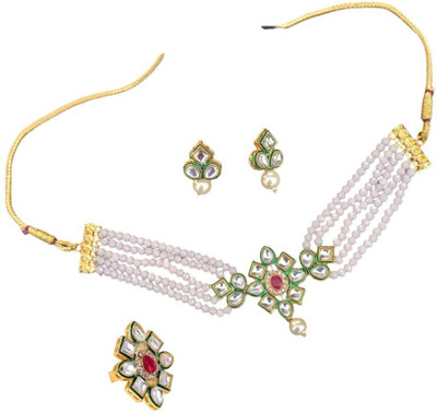 MARWARI TRADERS Brass Gold-plated Pink Jewellery Set(Pack of 3)