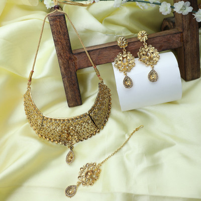 Anika's Creation Brass Gold-plated Gold Jewellery Set(Pack of 1)