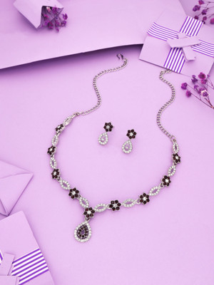 Sangria Brass Gold-plated Silver, White, Maroon Jewellery Set(Pack of 1)