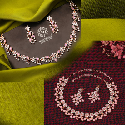 Divastri Brass Gold-plated Silver, Pink, Green Jewellery Set(Pack of 2)