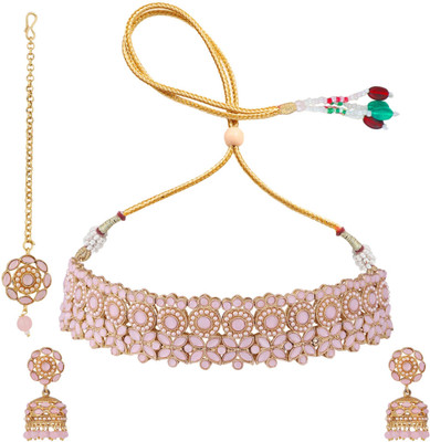 Bhana Jewells Brass Gold-plated Pink Jewellery Set(Pack of 4)