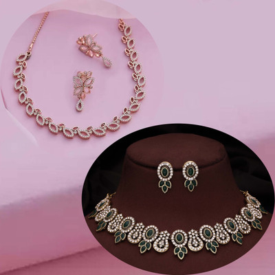 Alasca Brass Gold-plated Gold, Green Jewellery Set(Pack of 2)