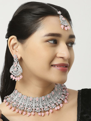 VATSALYA creation Alloy Gold-plated Pink Jewellery Set(Pack of 1)