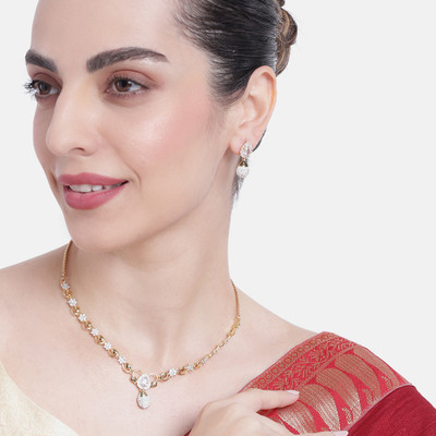 Estele Brass Gold-plated White Jewellery Set(Pack of 3)