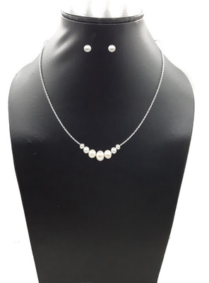 arts on way Mother of Pearl Silver White Jewellery Set(Pack of 1)