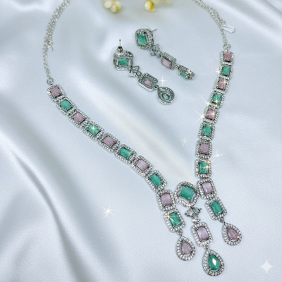 sobhanam Brass Silver Silver, Pink, Green Jewellery Set(Pack of 2)