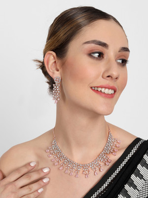 Manuvi Jewels Alloy Gold-plated Rose Gold, Pink Jewellery Set(Pack of 2)