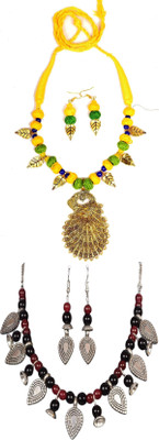HOUSE OFF COMMON Oxidised Silver Yellow, Black, Maroon, Silver Jewellery Set(Pack of 2)
