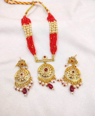 mohit jewellers Brass Gold-plated Red Jewellery Set(Pack of 1)