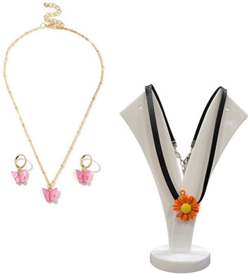 Maefele Alloy Gold-plated Pink, Orange Jewellery Set(Pack of 1)