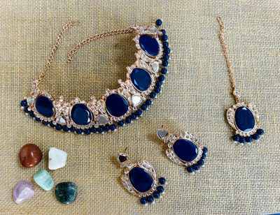 VATSALYA creation Alloy Gold-plated Blue Jewellery Set(Pack of 3)