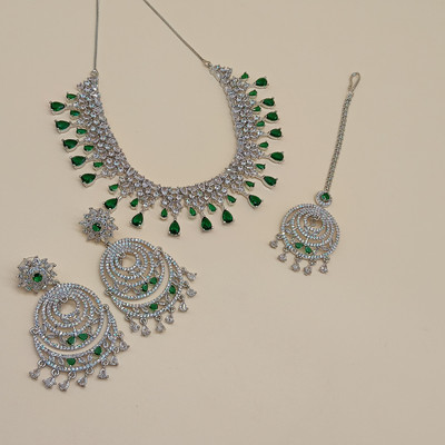 Erumjewellery Alloy Silver Green Jewellery Set(Pack of 1)