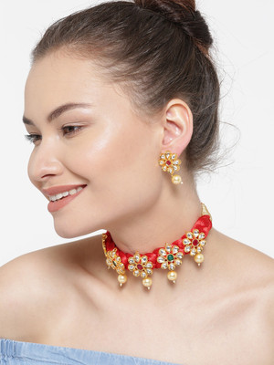 Divastri Alloy Gold-plated Red Jewellery Set(Pack of 3)