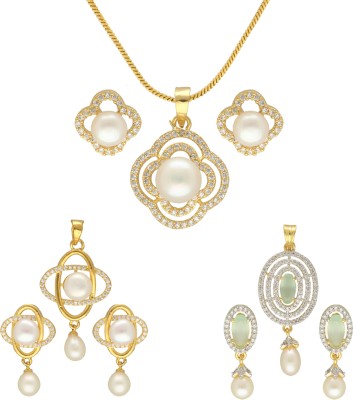 Sri Jagdamba Pearls Alloy Gold-plated White Jewellery Set(Pack of 3)