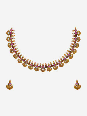 Kushal's Fashion Jewellery Copper Gold-plated Red Jewellery Set(Pack of 3)