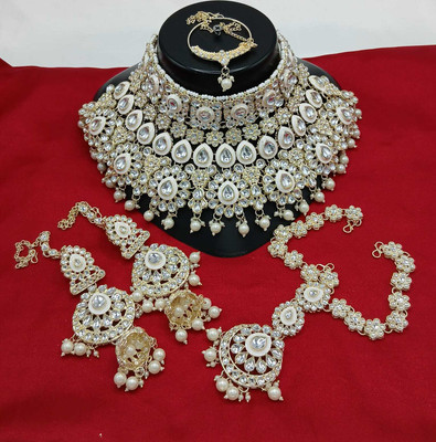 YFJ Alloy Gold-plated White Jewellery Set(Pack of 5)