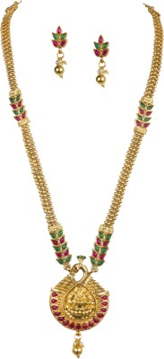 piah fashion Brass Gold-plated Green, Gold, Red Jewellery Set(Pack of 1)