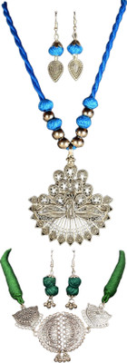 HOUSE OFF COMMON Oxidised Silver Blue, Multicolor Jewellery Set(Pack of 2)