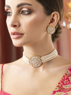 RUBANS Alloy Gold-plated Gold, White Jewellery Set(Pack of 1)