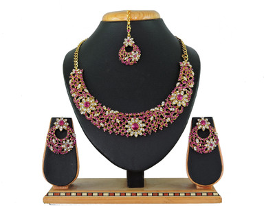 KAHAR CREATION Alloy Gold-plated Pink Jewellery Set(Pack of 1)