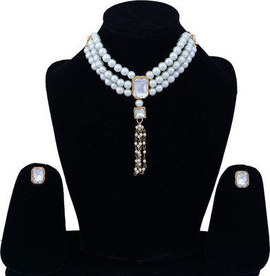 Darsha Collections Mother of Pearl, Crystal Gold-plated White Jewellery Set(Pack of 1)