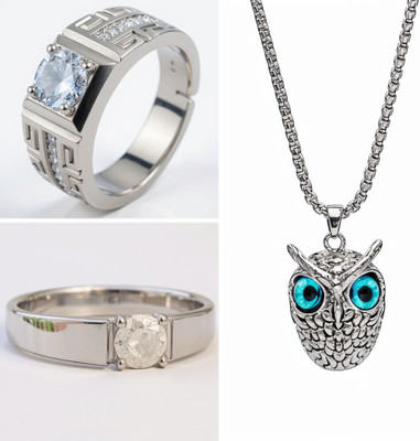 KURMASHOP Stainless Steel Sterling Silver Silver, White, Blue Jewellery Set(Pack of 3)