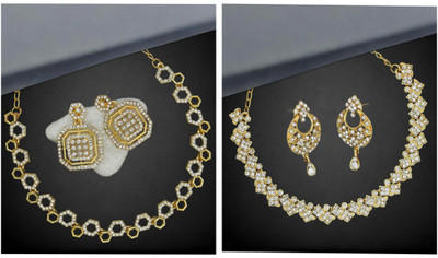 R A Enterprises Alloy Gold-plated White Jewellery Set(Pack of 6)