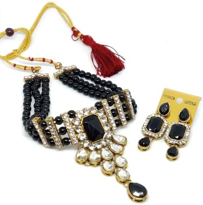 YFJ Alloy Gold-plated Black Jewellery Set(Pack of 2)