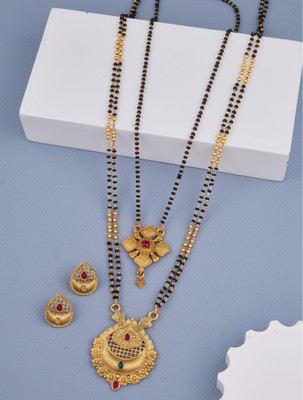 house of common Alloy Gold-plated Gold, Black, Maroon, Green Jewellery Set(Pack of 2)