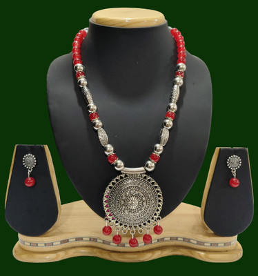 HARIHARA FASHION Oxidised Silver Red Jewellery Set(Pack of 1)