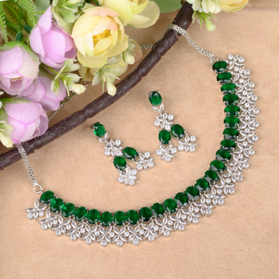 KD JEWELLERS Brass Brass Green Jewellery Set(Pack of 1)