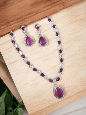 Opal Touch Brass Rhodium Purple Jewellery Set(Pack of 1)