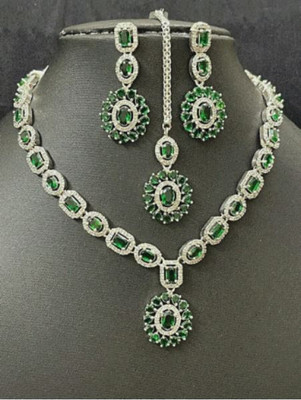 DENICRAAS Alloy Silver Green Jewellery Set(Pack of 1)
