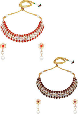 ASMITTA Jewellery Alloy Gold-plated Gold, Ruby Red, Maroon Jewellery Set(Pack of 2)