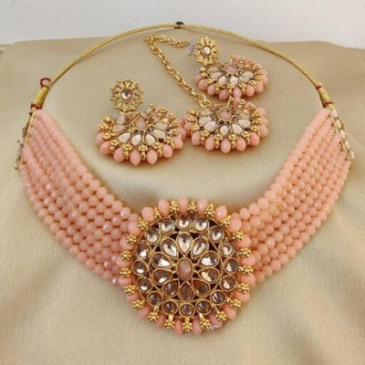 Anu Jewellery Brass, Crystal, Alloy Gold-plated Orange Jewellery Set(Pack of 1)
