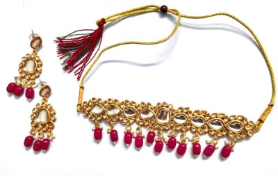 Aksh Enterprises Alloy Gold-plated Maroon Jewellery Set(Pack of 1)