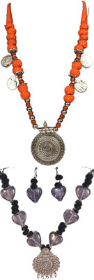 HOUSE OFF COMMON Oxidised Silver Orange, Multicolor Jewellery Set(Pack of 2)