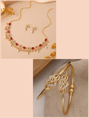 VEDDAA Brass Gold-plated Multicolor, Beige Jewellery Set(Pack of 2)