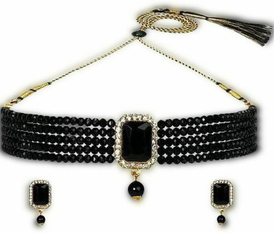 Ruhi Alloy Gold-plated Black Jewellery Set(Pack of 1)