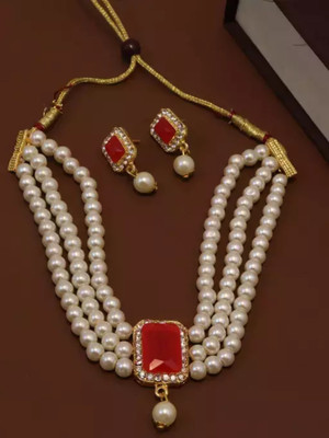 JewelShadi Alloy Gold-plated Pink Jewellery Set(Pack of 1)