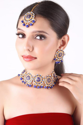 Kirti Traders Alloy Gold-plated Blue Jewellery Set(Pack of 1)