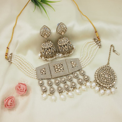 Atulya Alloy Gold-plated White Jewellery Set(Pack of 4)