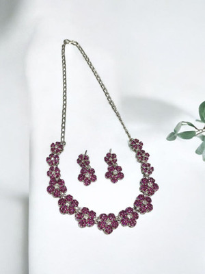 R A Enterprises Alloy Rhodium Pink Jewellery Set(Pack of 3)