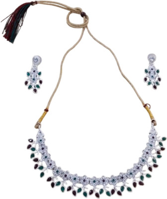 swastikjew Alloy Sterling Silver Silver, Green, Maroon Jewellery Set(Pack of 1)