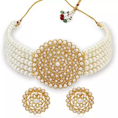 Hulashi Art Alloy Gold-plated White Jewellery Set(Pack of 1)