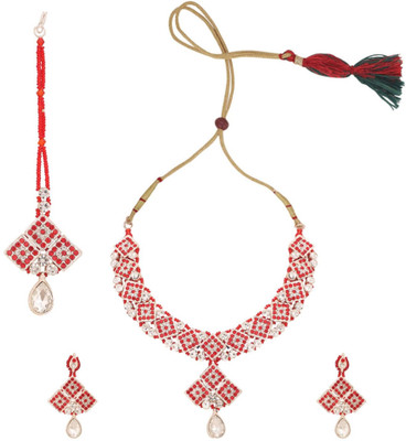 BHANA STYLE Brass Gold-plated Red Jewellery Set(Pack of 4)