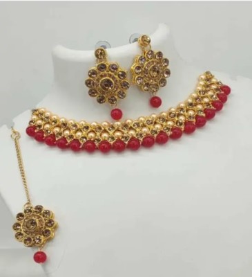 Rajasthan imitations Alloy Gold-plated Red Jewellery Set(Pack of 1)