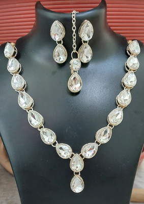 Frinity Collections Alloy Silver White Jewellery Set(Pack of 1)